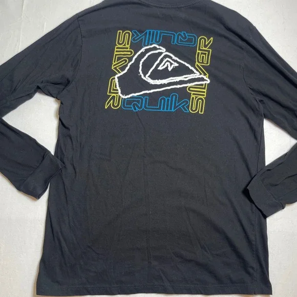 Quiksilver Mens Long Sleeve T Shirt Black Graphic Logo Cotton Surf Skate Size L - Picture 3 of 6